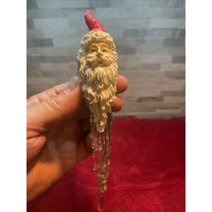 Vintage Santa Crystal Look Icicle Christmas Tree Ornament Santa Face Icicle